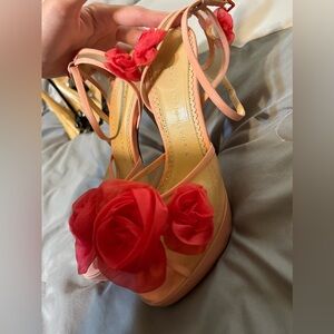 Charlotte Olympia Fleur Ankle-Wrap Platform Sandals - Size 38.5